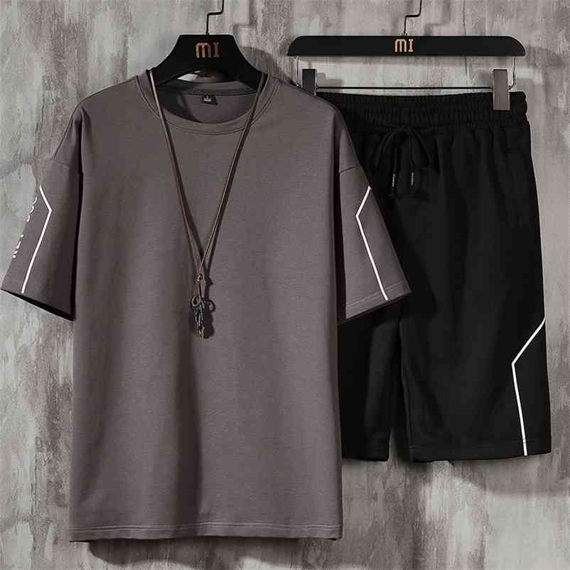 

Men' T Shirt and Short Set Male Summer Casual Short Sleeve Tops and Pants Suits Sports Running Set Streetwear Tops Tshirts 210722, Hh0816 black