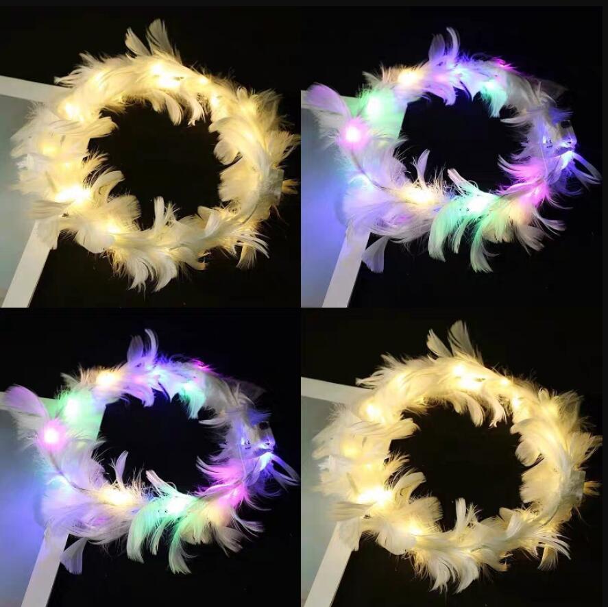 

LED Luminous Feather Wreath Headband Hairband Garlands Girls Light Up Hair Wreath Party Wedding Bridesmaid Birthday Gifts
