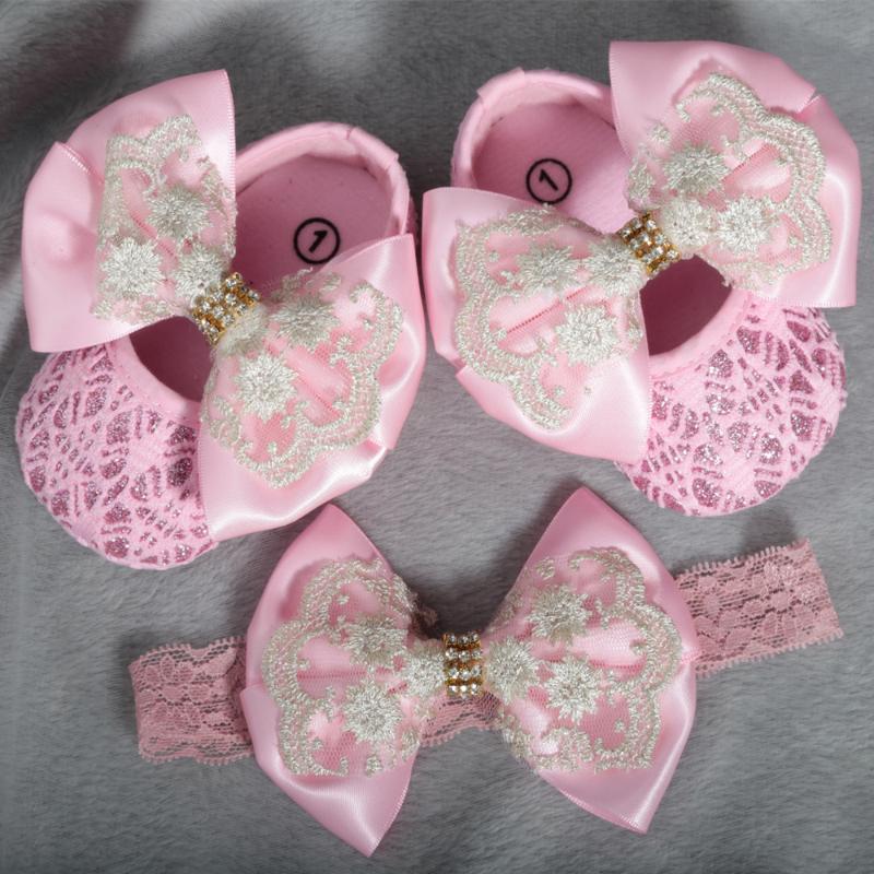 

First Walkers Dollbling Pink Printed Baby Shoes Lace Bow Satin Girl Cotton Soft Bottom Comfortable Normal Size Walking