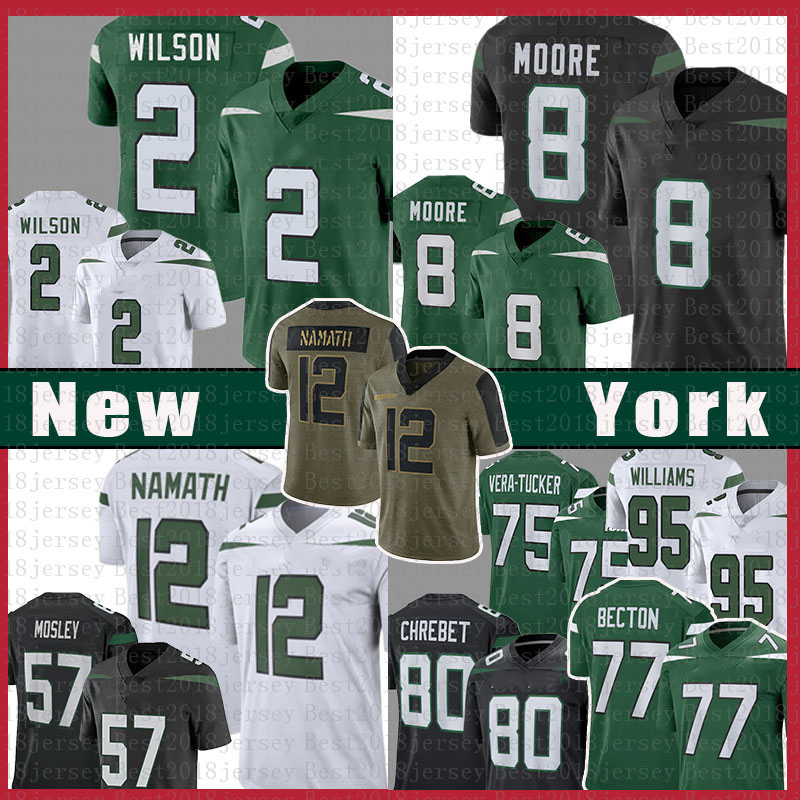 

77 Mekhi Becton 2 Zach Wilson 8 Elijah Moore Football Jersey Joe Namath YC.J. Mosley Alijah Vera-Tucker Quinnen Williams Wayne Chrebet Mangold Martin Al Toon Denzel Mims, Mens jersey(pqj)
