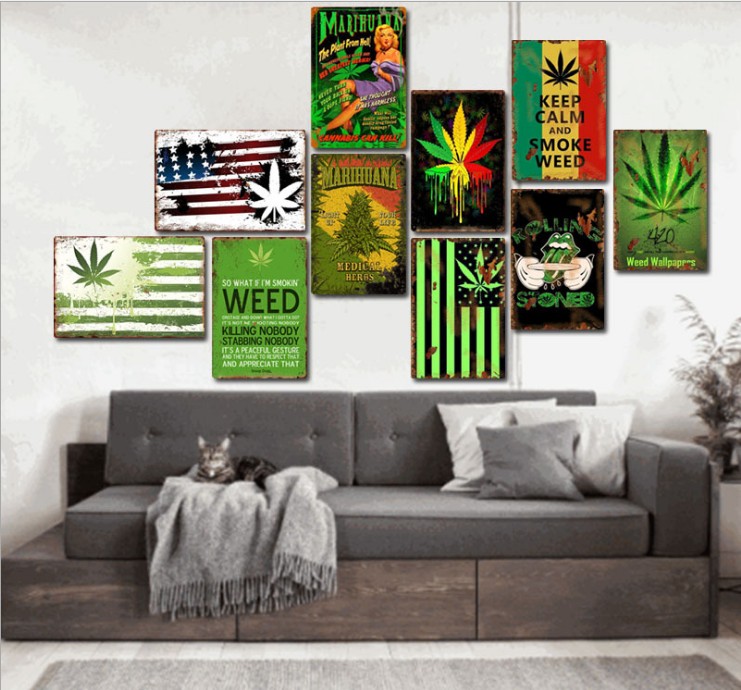 

fashion chic vintage tin sign plantlife maple leaves painting art for Bar hotel Shop home decoration wall poster