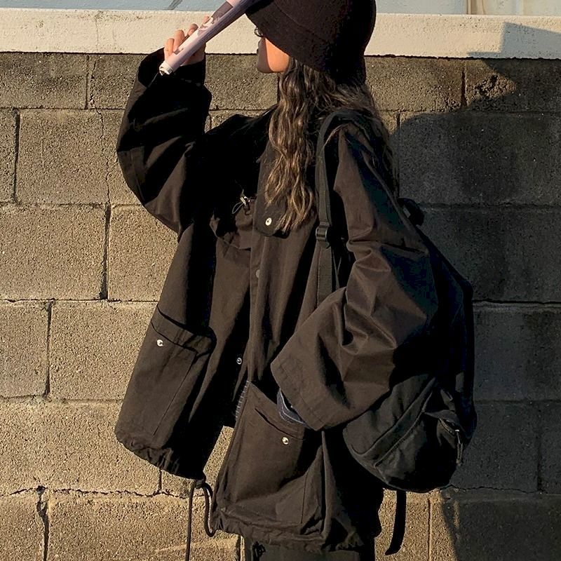 

women's jackets spring and autumn workwear jacket women new korean retro loose preppy style black casual clothes oversized ladies, Black;brown