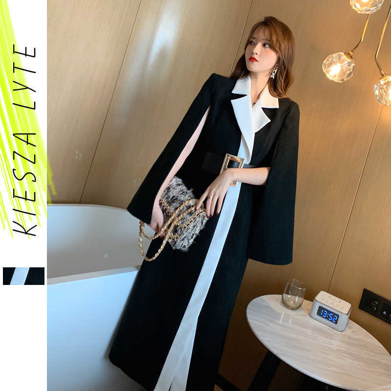 

Vintage Women Long Wool Coat Overcoat Ponchos and Capes Evening Party Jacket Female Workwear Outerwear 210608, Black