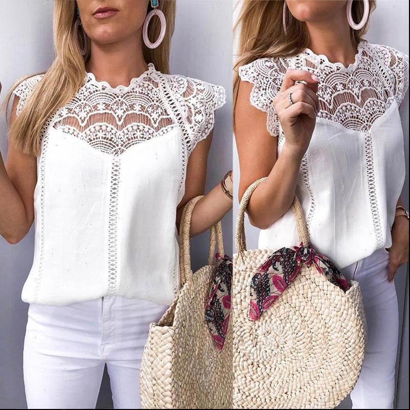 

summer women shirts womens and blouses lace patchwork sleeveless solid shirt blouse blusas roupa feminina, White