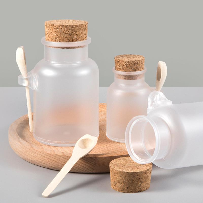 

Storage Bottles & Jars Abs Bottle Sealed Jar Wooden Spoon Soft Cork Scrub Bath Salt Stopper Frosted Refillable Mask Powder
