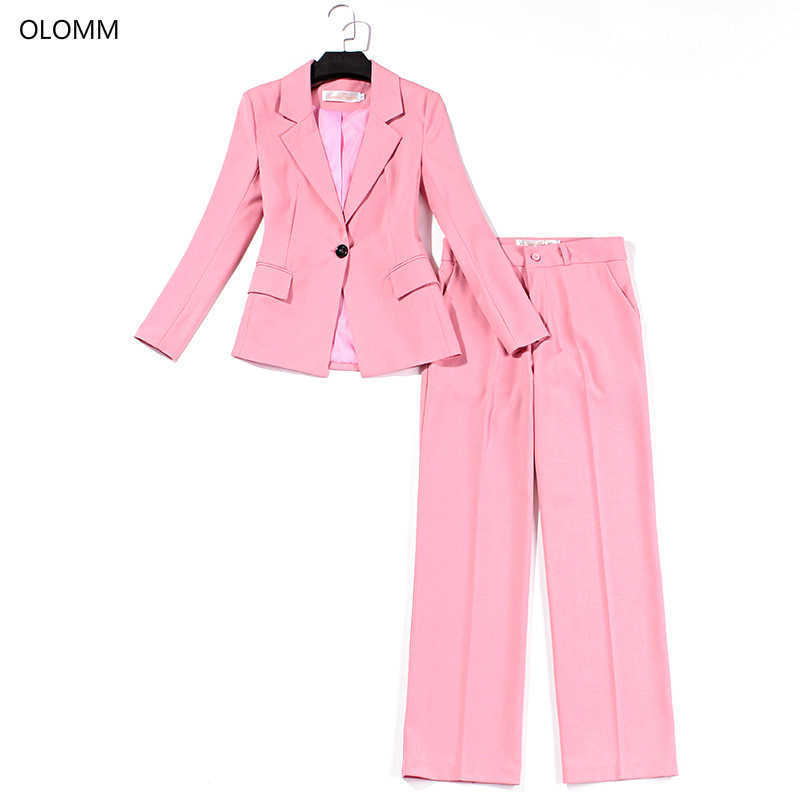 

Suit suit female wide leg pants pink slim jacket trousers professional two-piece autumn women's clothing 210527