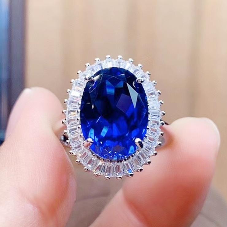 

Cluster Rings Blue Sapphire Or Ametrine Luxury Ring Per Jewelry 925 Sterling Silver 10*14mm 7.3ct Gemstone Fine Women J2121714, Golden;silver