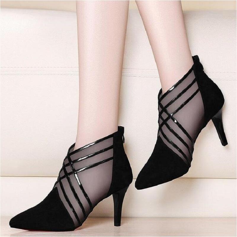 

High Heeled Shoes Pointed Fashion Mesh Breathable Thin Korean Single Women's 1A58 Sandals, Gray
