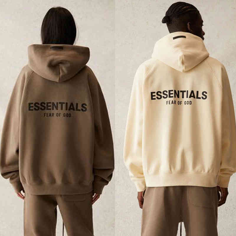 

Fear New Fog of God Essentials Back Embossed Letter High Street Pullover Hoodie, Beige (plush)