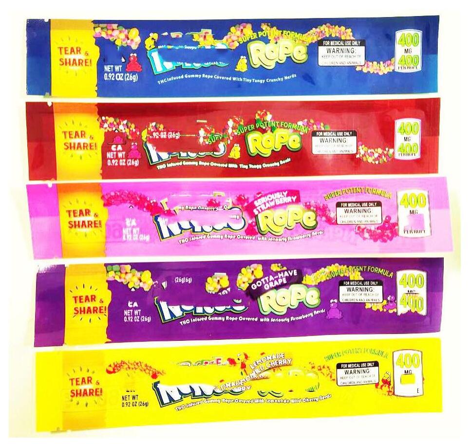 

710 Ne Rope edibles packaging mylar bags empty resealable package 600m edible zipper lock plastic smell proof sealed food packed pouch long style