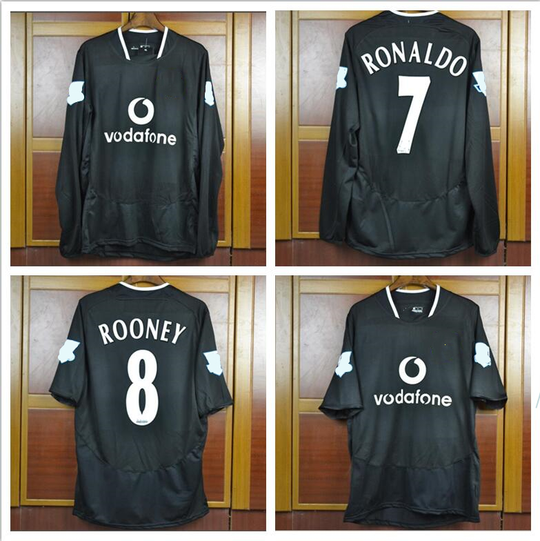

2003 2004 2005 Ronaldo Soccer Jersey Man Rooney v.Nistelrooy Giggs J..Park 03 04 05 Keane classic Football United UTD Jersey Kits Sets, 03 05 away black