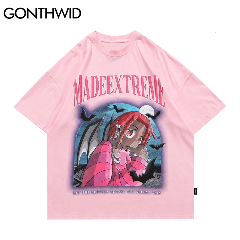 

Oversized Tees Shirts Cartoon Anime Girl Print Tshirts Streetwear Men Hip Hop Harajuku Fashion Casual Cotton Loose Tops 210602, Black