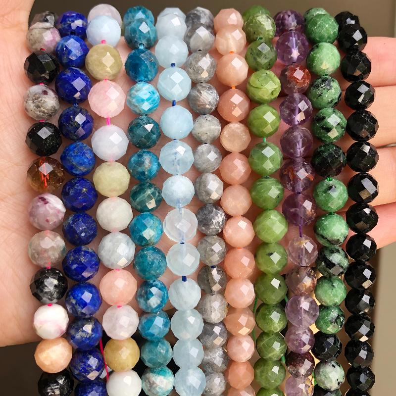 

Other Natural Apatite Aquamarines Sunstone Tourmaline Gems Beads Faceted Stone For Jewelry Making Bulk DIY Bracelets 7.5inch