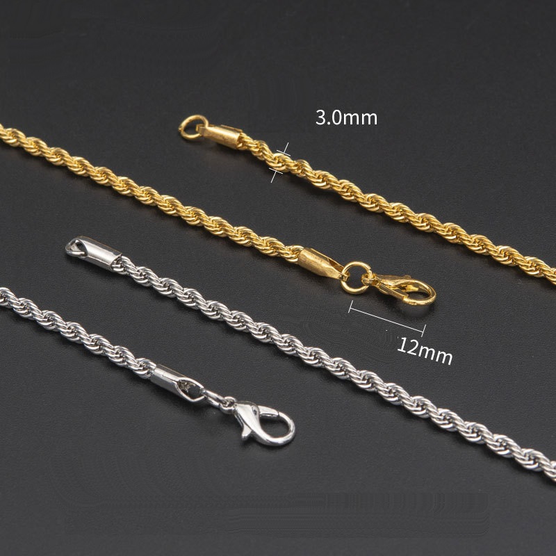 

Hip Hop 18K Gold Plated Stainless Steel 3MM Twisted Rope Chain Choker Necklace for Men Hiphop Jewelry Gift in Bulk 2021