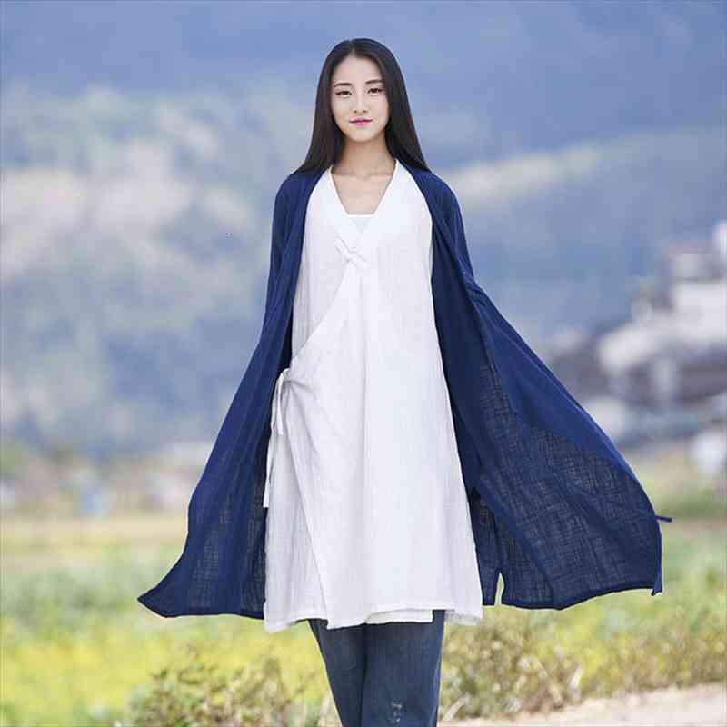 

Solid V-neck Long Sleeve Kimono Women Long Blouse Shirt Vintage Chinese Style Summer Shirt Loose Casual Kimono Tops Blusas B172, White