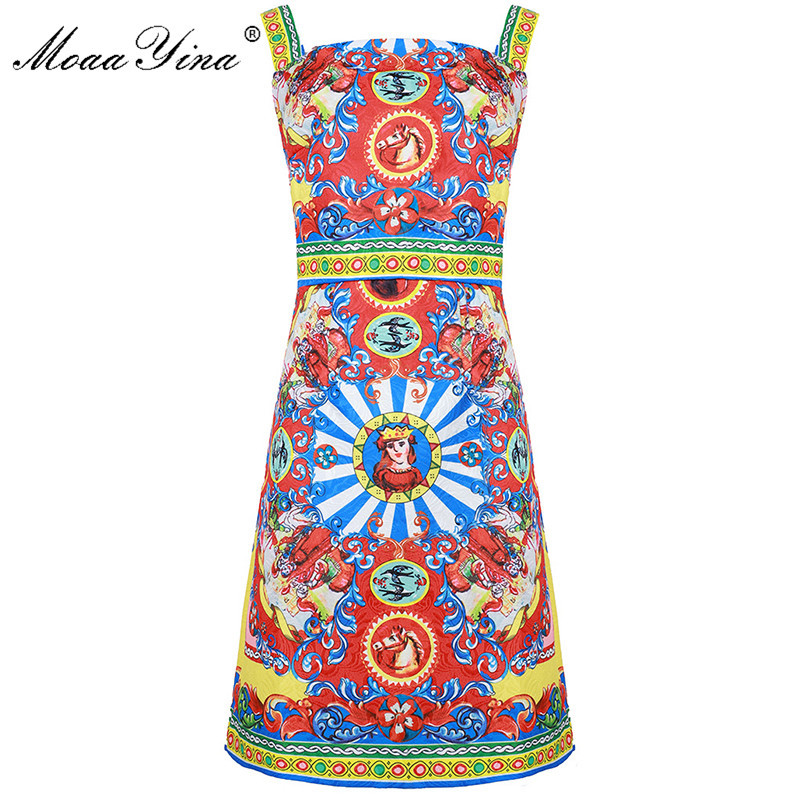 

Fashion Designer Runway dress Spring Summer Women Dress Spaghetti Strap Classic Print Dresses 210524, Multi