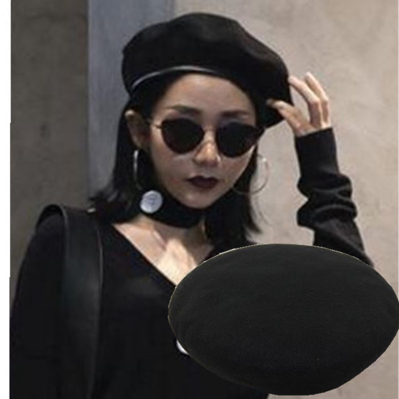 

Fitted Hat Female Autumn and Winter Women Large Size Beret Hats Men Faux Wool Plus Size Army Military Hat 54-56cm 56-58cm 59-60c, Black