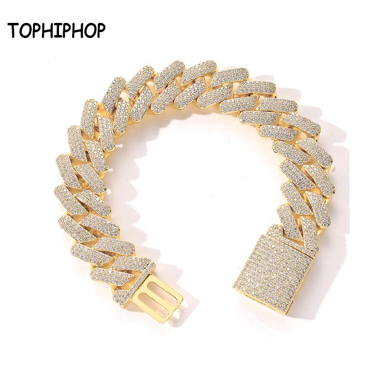 

Link, Chain TOPHIPHOP 20mm Miami Box Buckle Cuban Bracelet 7 Inch Pure Gold Plating Solid Hip Hop Men's Jewelry Gift