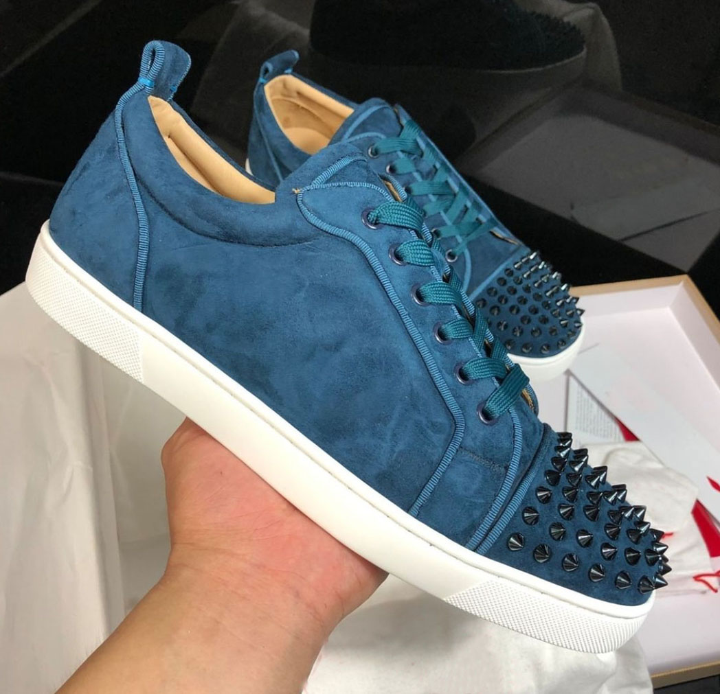 

2021 Red Bottom High-Top sneakers Junior Spikes Flats Shoe Men/Women suede genuine Leather Sneaker Casual Shoes With Box Dust Bag, Black