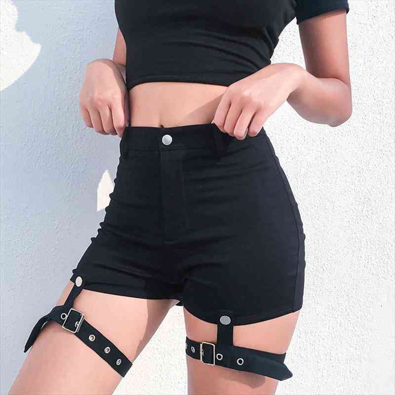 

Black Slim Summer Shorts Women Detachable Ribbon Patchwork Punk Short Feminino High Waisted Short Pants Rave Outfit, White;black