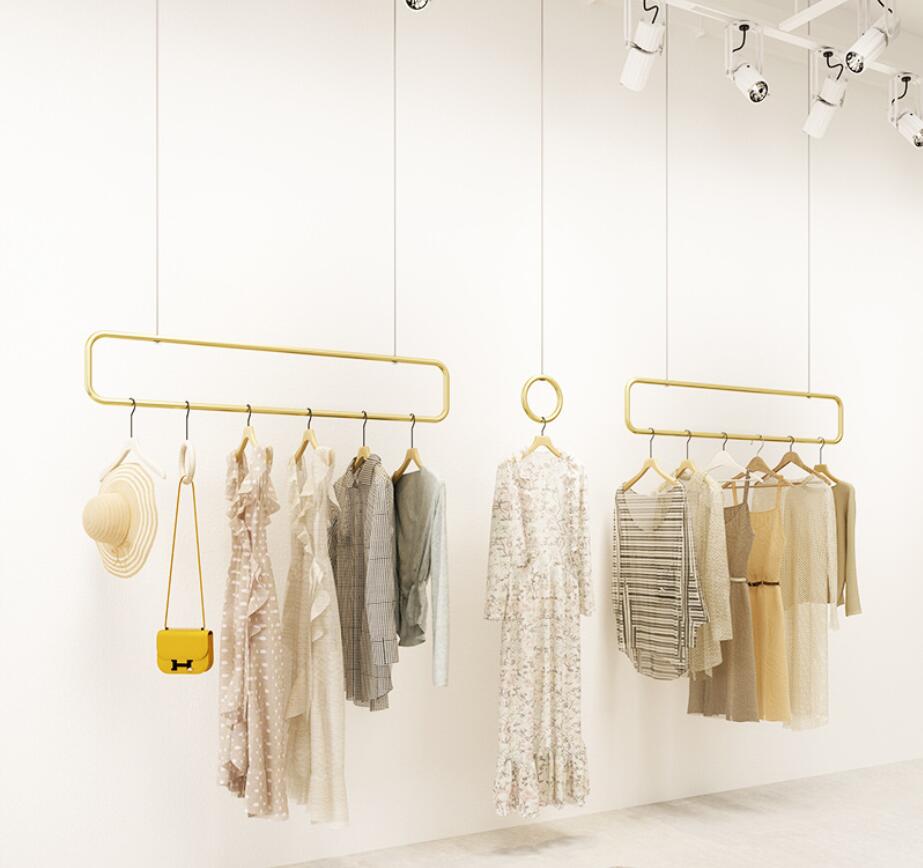 Clothing store display rack Commercial Furniture wall hanger shopping mall women's decoration light luxury nano gold clothes shelf-image-710451866