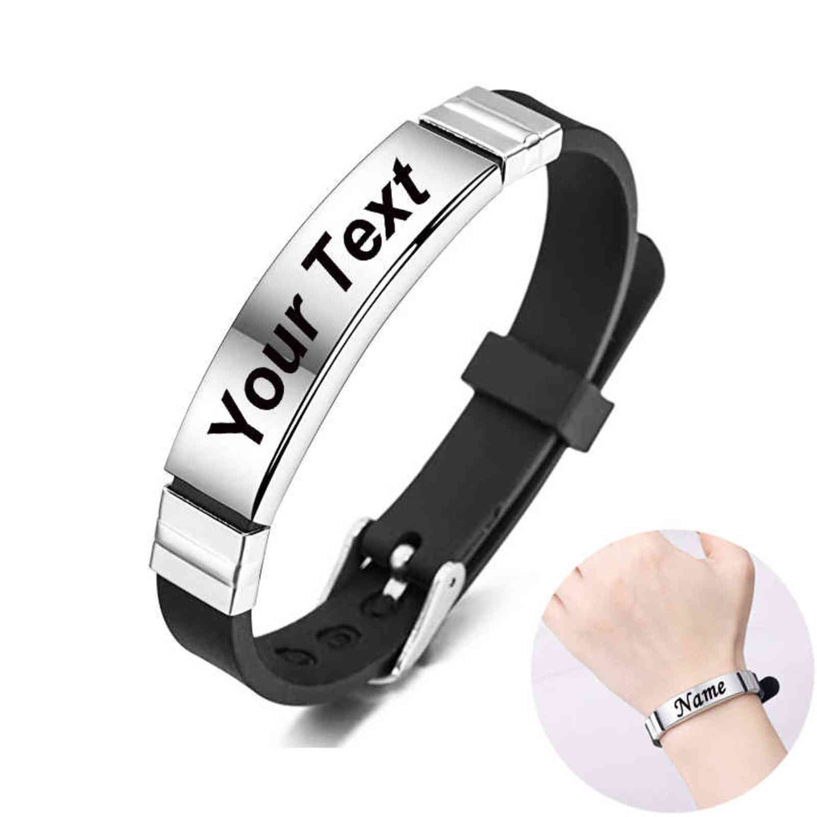 

Customize Id Bracelets Soft Silicone Rubber Stainless Steel Children Girl Boys Emergency Name Phone Personalize Band