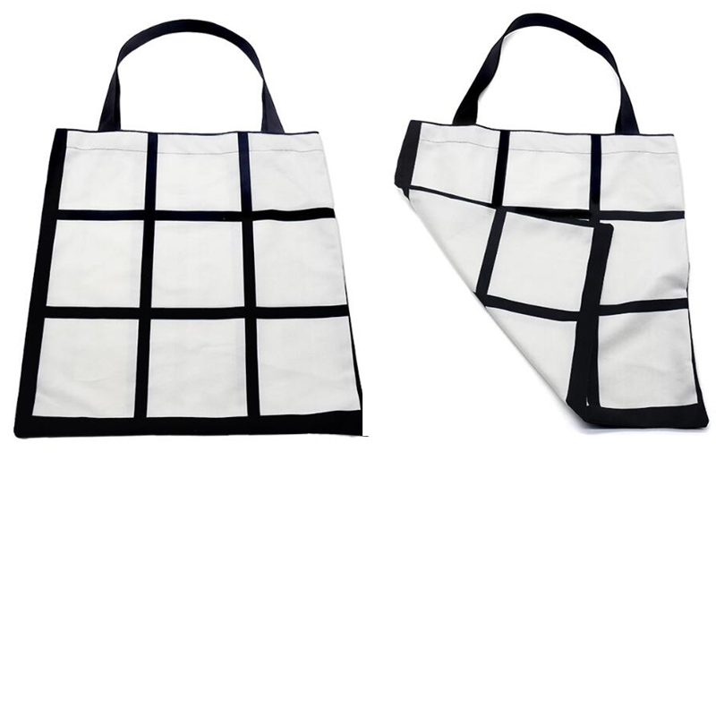 

30pcs Shopping Bags Sublimation DIY Blank Double Sides 9Grid Peach skin velvet Heat Transfer Reusable Large Capacity Open Handbag, White
