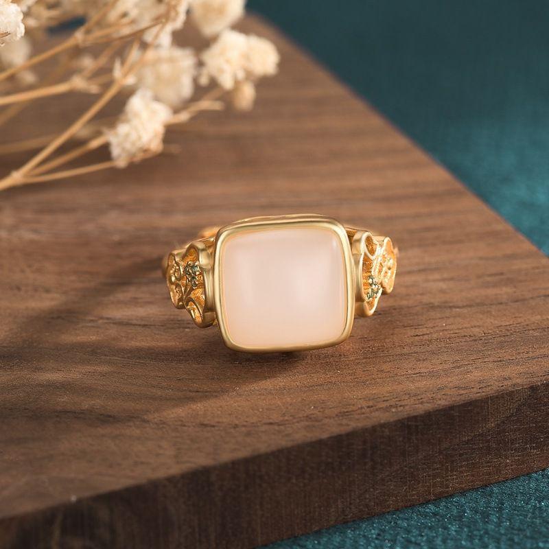 

Cluster Rings White Jade Ring Chinese For Women Luxury Adjustable Female Vintage With Stone Jewelri Couple Gift, Golden;silver
