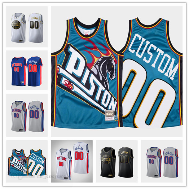 

Custom Mens women youth DetroitPistonsgreen black blue white Throwback City Basketball jersey
