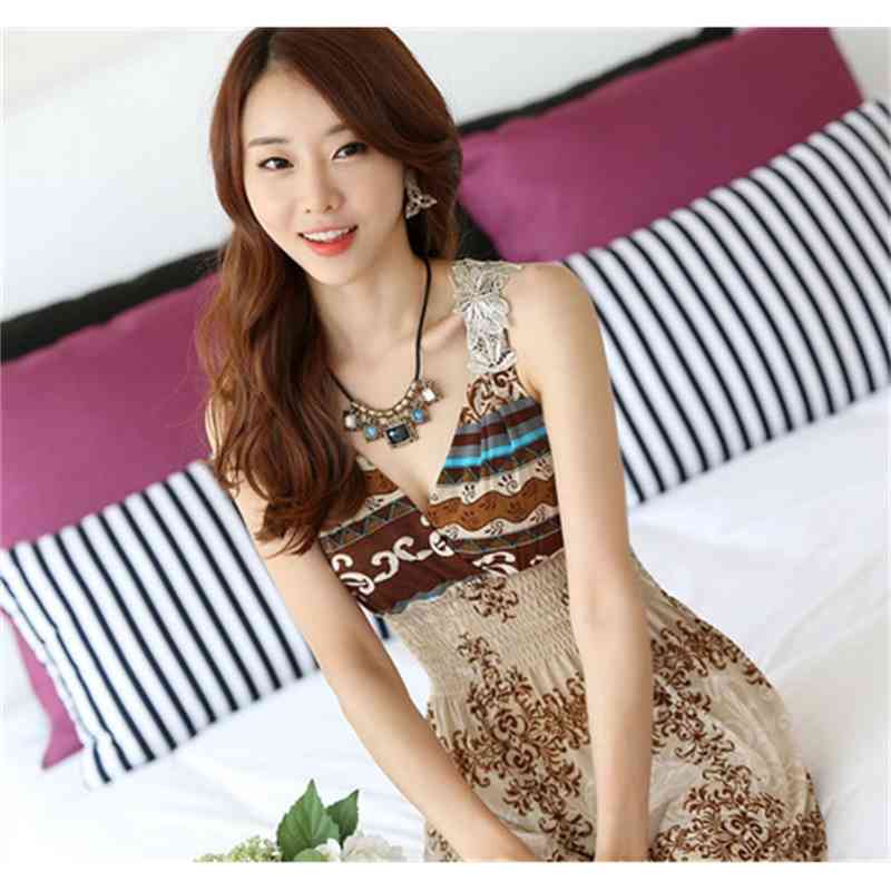 

Bohemian beach print V-neck dress, Picture color