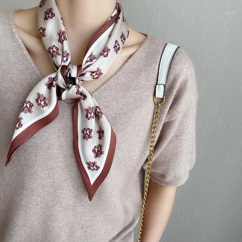 

Scarves 2021 Fashion Women Silk Scarf Print Office Square Neck Scarfs Lady Foulard Hair Band Femme Bandana Hand Kerchief, Blue;gray