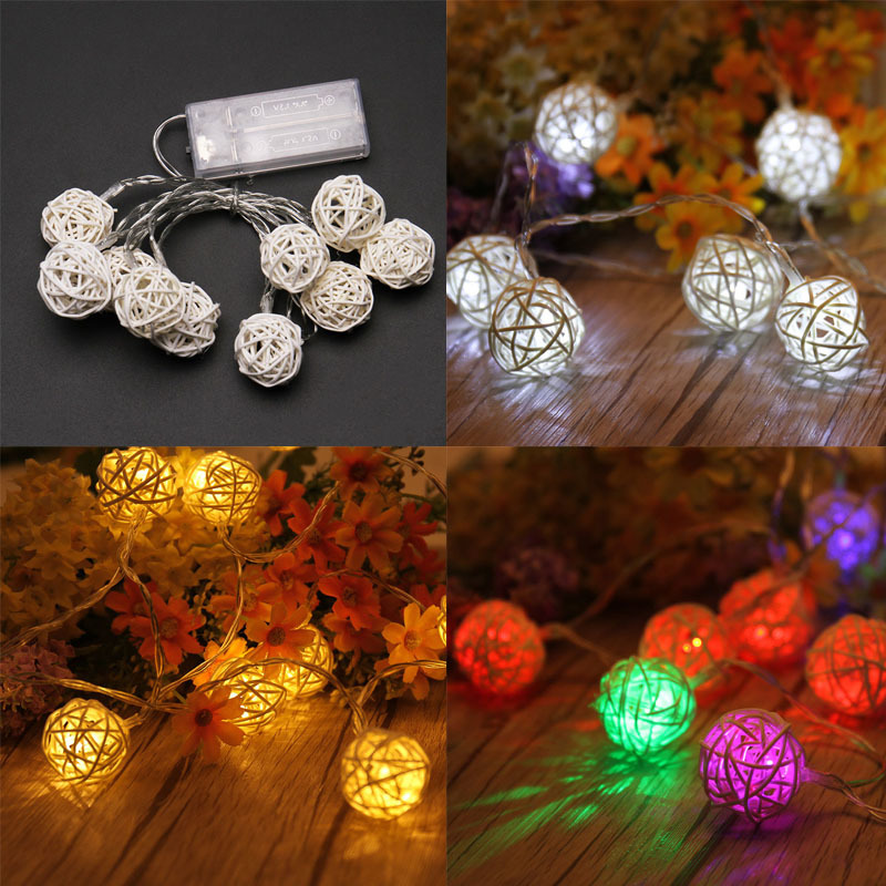 Warm White 10 Rattan Ball Birthday Party Indoor Christmas Tree Ornaments String Lights LED Light Home Garden Decor-image-690311581