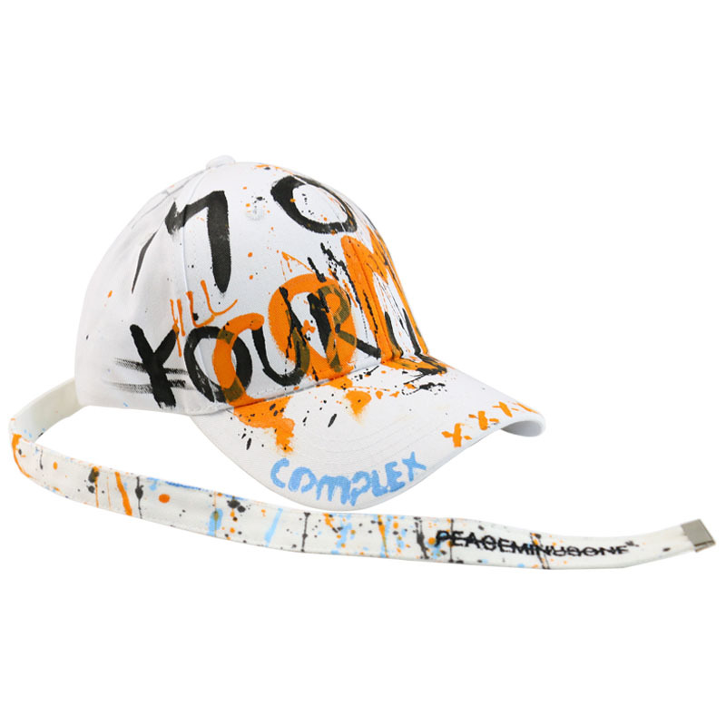 

Fashion Baseball Caps for Summer Korean Style Graffiti Letter Base Ball Cap Men And Women Long Strap Curved Brim Peaked Hat Personalized Sunshade Designers Hats, Black
