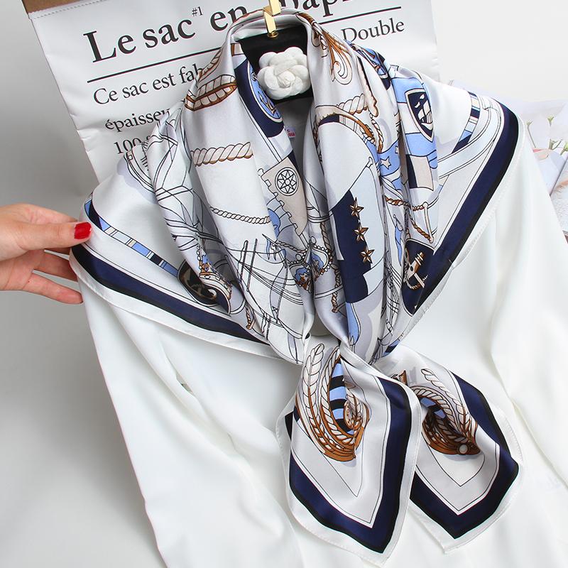 

Scarves Women Square Scarf Silk 88*88cm Brand 2022 100% Pure Bandana Wrap For Ladies Kerchief Hangzhou Natural, Blue;gray