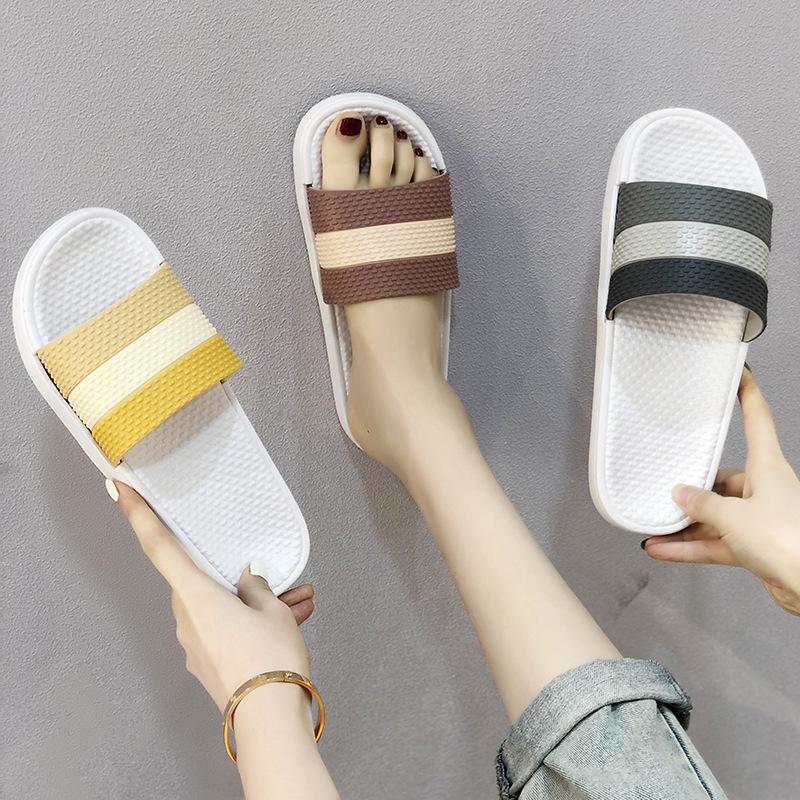 

Slippers Ladies Flat Bottom Household Flip Flops One Word Belt Sandals Female Red Soft Plastic Thick, Yellow