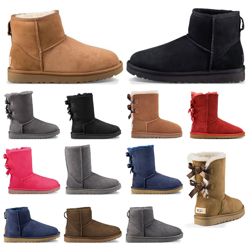 

Top quality designer shoes women classic snow boots ankle short bow fur boot for winter black grey Chestnut fashions size 36-41, 23