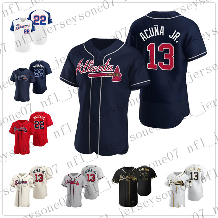 

Custom Atlanta men women youth Braves 13 Ronald Acuna Jr. 22 Nick Markakis white blue red gray black Authentic 2020 Home Jersey