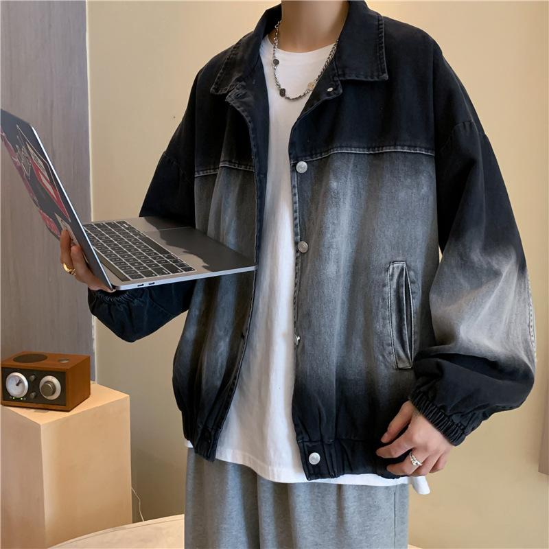 

Men's Jackets Gradual Change Cowboy Coat Male Spring Autumn Couple Clothes Loose Port Wind Cargo Jacket, Black;brown
