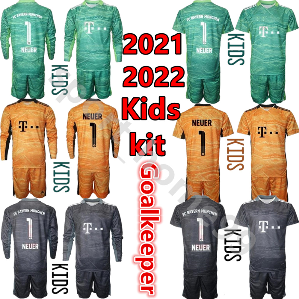 

NEW 21 22 kids kit Long Sleeve Bayern Munich Goalkeeper Soccer Jerseys 2021 2022 children 1 Manuel Neuer Jersey  Sven Ulreich youth Football Shirt, Colour 6