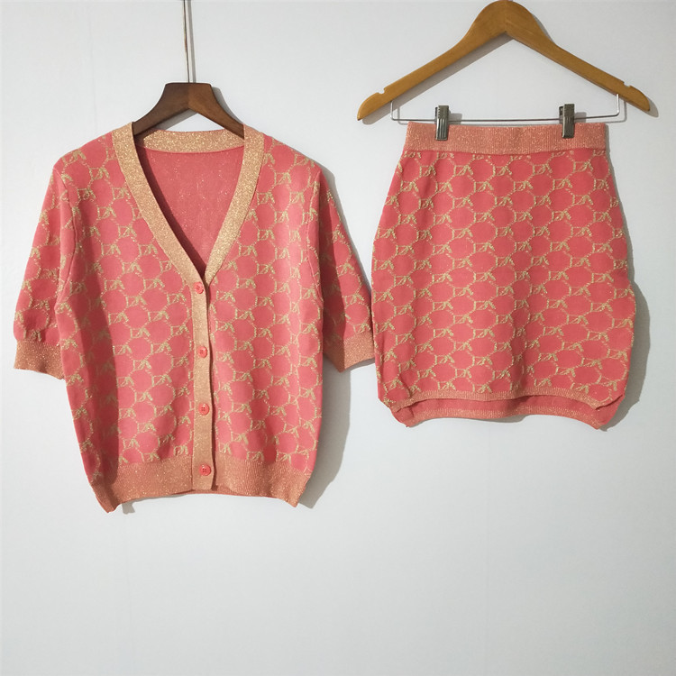 

59% Off Factory Outlet Store summer gold Plaid Knitted Top with 2-piece skirt, Pink