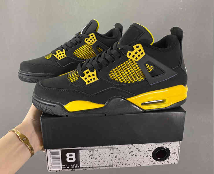 

Shoes 4 Thunder Men Basketball 4s Black White-Tour Yellow mens Sneakers Trainers Sports 308497-008, Bubble wrap packaging