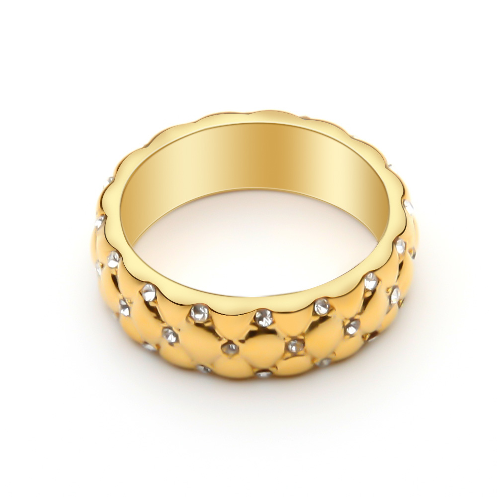 

VAROLE Simple Lattice Pattern Ring for Women Gold Color Charm with Crystal Fashion Jewelry Chic Anniversary Gift