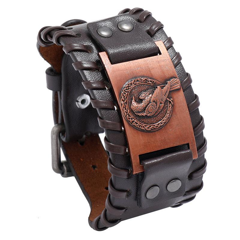 

Bangle 2021 Punk Viking Bracelet Odin Bird Charm Rune Leather For Men Slavic Male Wristband Mens Jewelry Gift