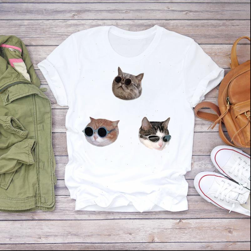 

women cartoon cat cute funny fashion 90s clothing summer shirt t shirts graphic female ladies womens tee, White