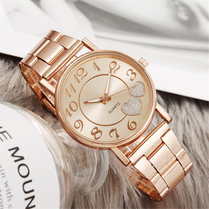 

Wristwatches Top Sale Fashion Ladies Steel Mesh Watch Wild Creative Quartz Women's Watches Gift Arabic Numerals Love Dial Analog