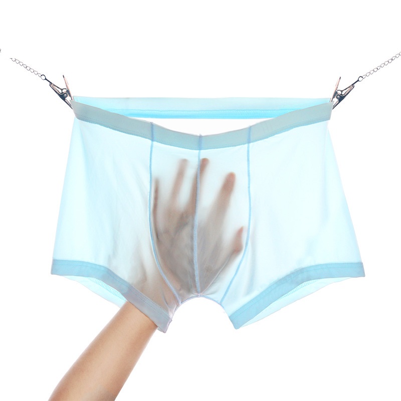 

Men Thin Ice Silk Underpants Underwear Seamless Pure Colour Male Flat Pants Quick Drying Slip Boxers, Blue