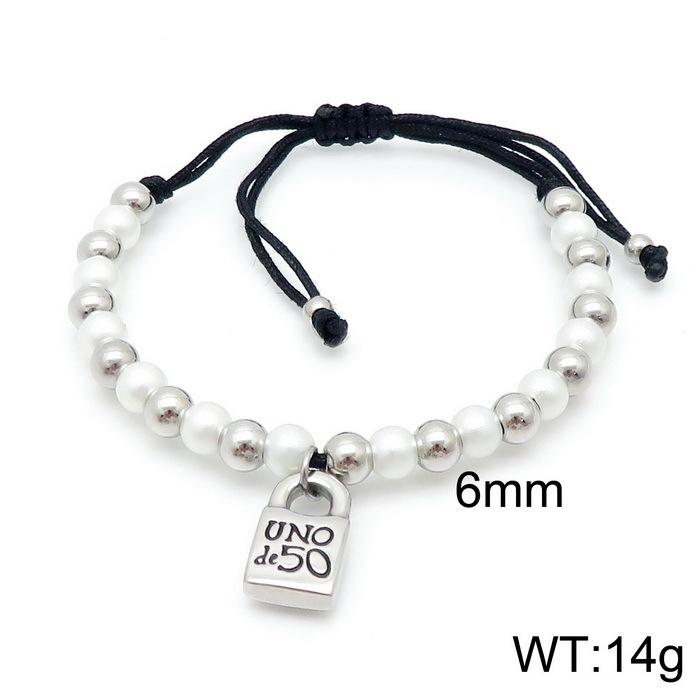

Hot Fashion Women Men Silver Color Gold Stainless Steel Round Lock UNO de50 Weave Black Red Ball Bead Bracelet Jewelry 210421