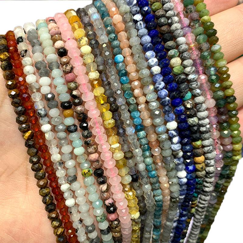 

Other Natural Stone Amethyst Lapis Lazuli Turquoise Rose Quartz Jade Faceted Wheel Spacer Beads For Jewelry Making DIY Bracelet 4MM
