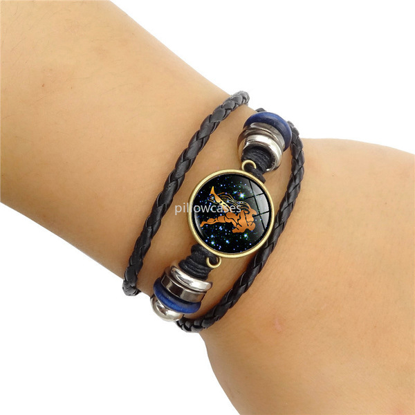 

Twelve constell bracelets hand woven adjustable Glass cabochon time gem zodiac sign bracelet bangle cuff fashion jewelry