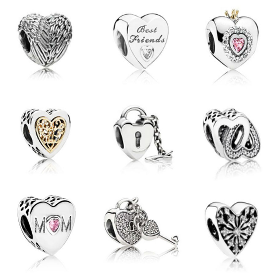 

Memnon Jewelry 100% 925 Sterling Silver Charm Angel Heart Friend Daughter Mom love hearts Charms Beads Fit Bracelets DIY for Women Gift to Mum